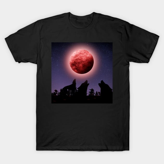 Werewolf Red Moon T-Shirt by LAMCREART